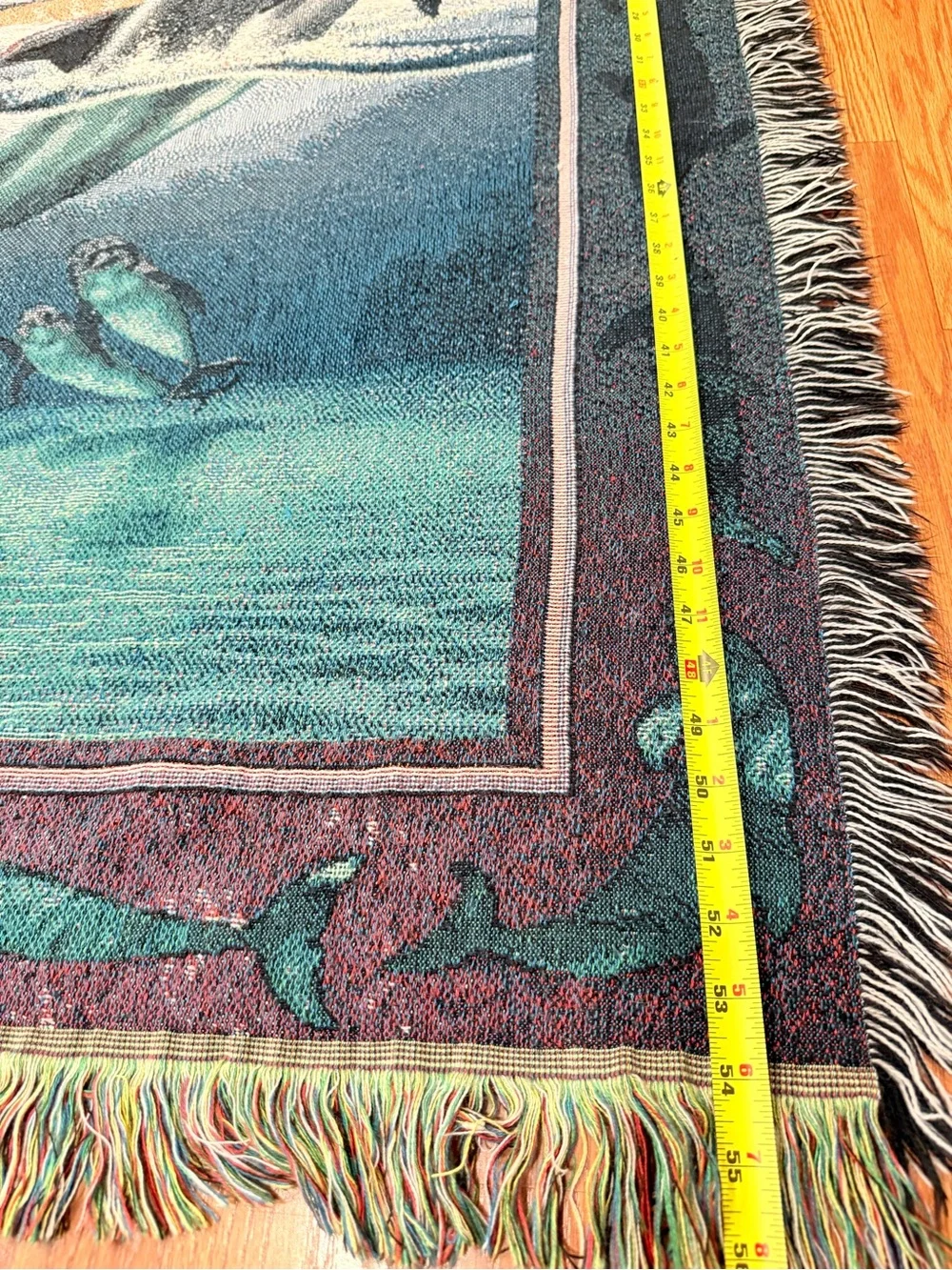 Vintage tapestry Dolphin Coastal Throw Blanket - Teal & Blue 54x48